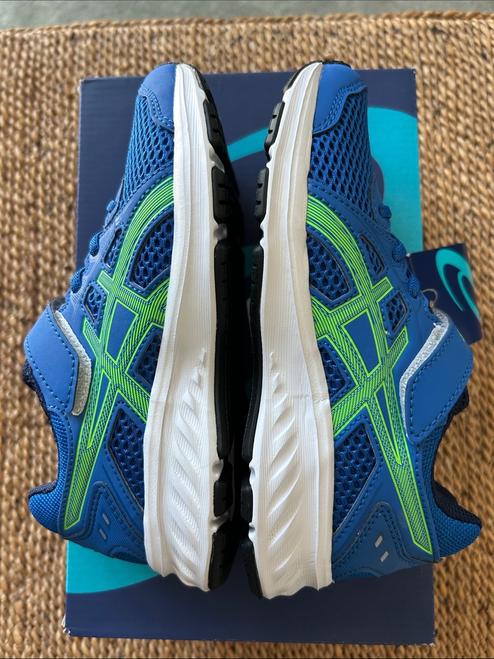 Asics Jolt 2 PS Navy Blue & Bright Green Kids Velcro Athletic Sneakers - Picture 6 of 7